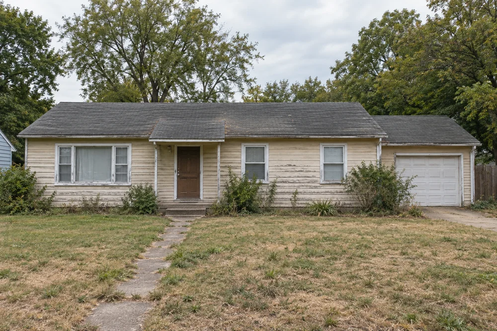 House with an old asphalt shingle roof